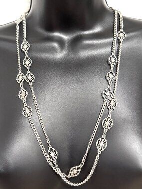 Vintage Elegant D'Orlan Signed Silver Tone Long Opera Length Wrap Necklace